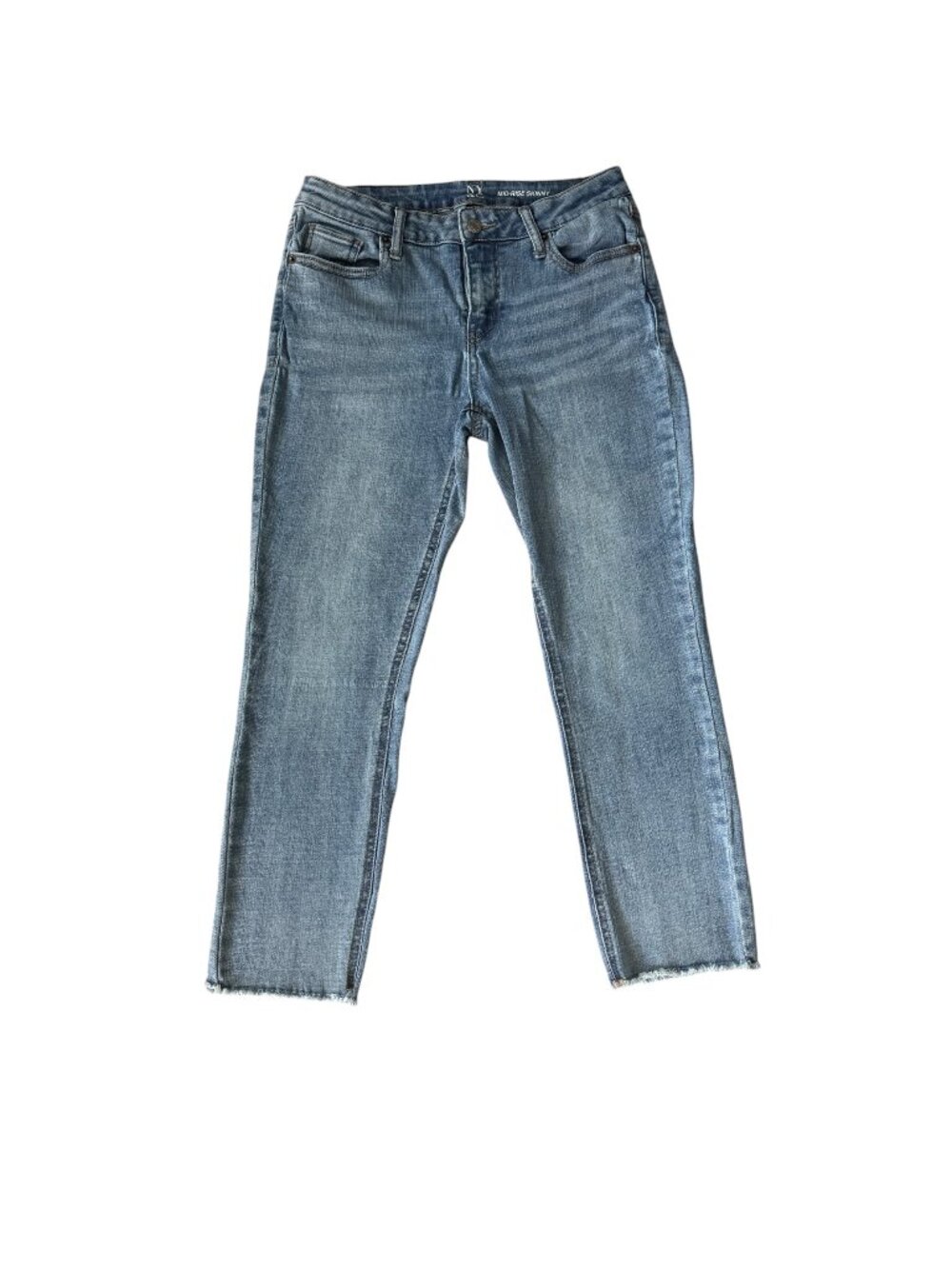 NY&C mid rise skinny light wash blue denim cropped stretchy jeans size 6